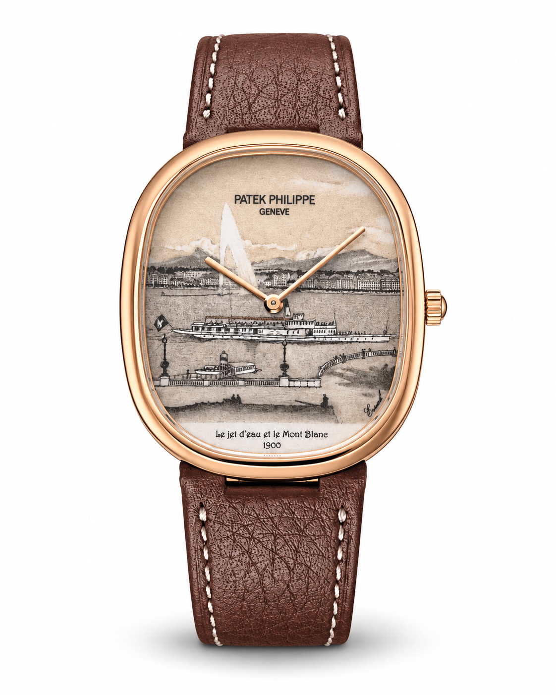 Patek Philippe Geneve Le Jet d’Eau Quartz Watch – Rose Gold & Brown Leather Strap