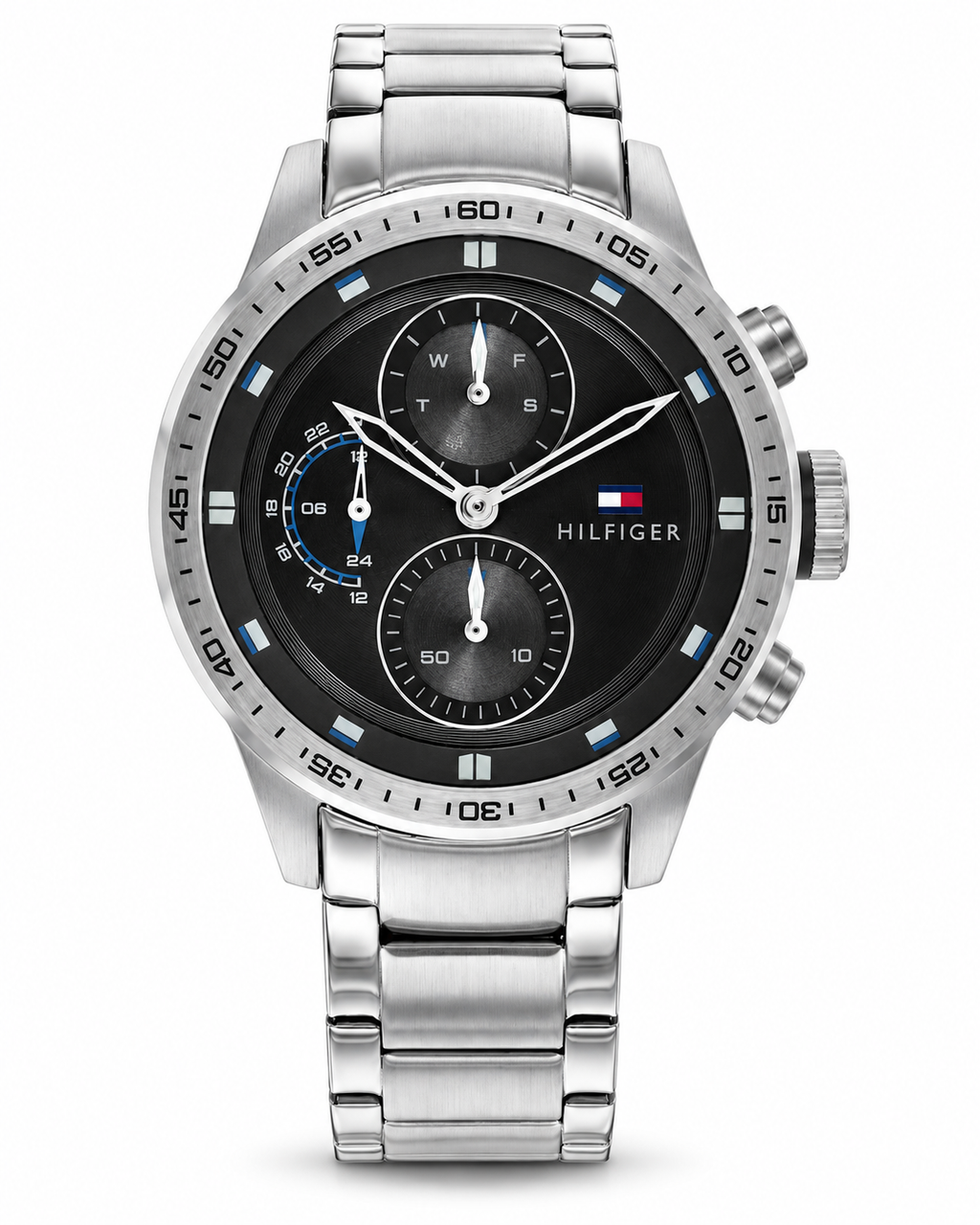Tommy Hilfiger Men’s Silver-Tone Chronograph Watch – Black Dial