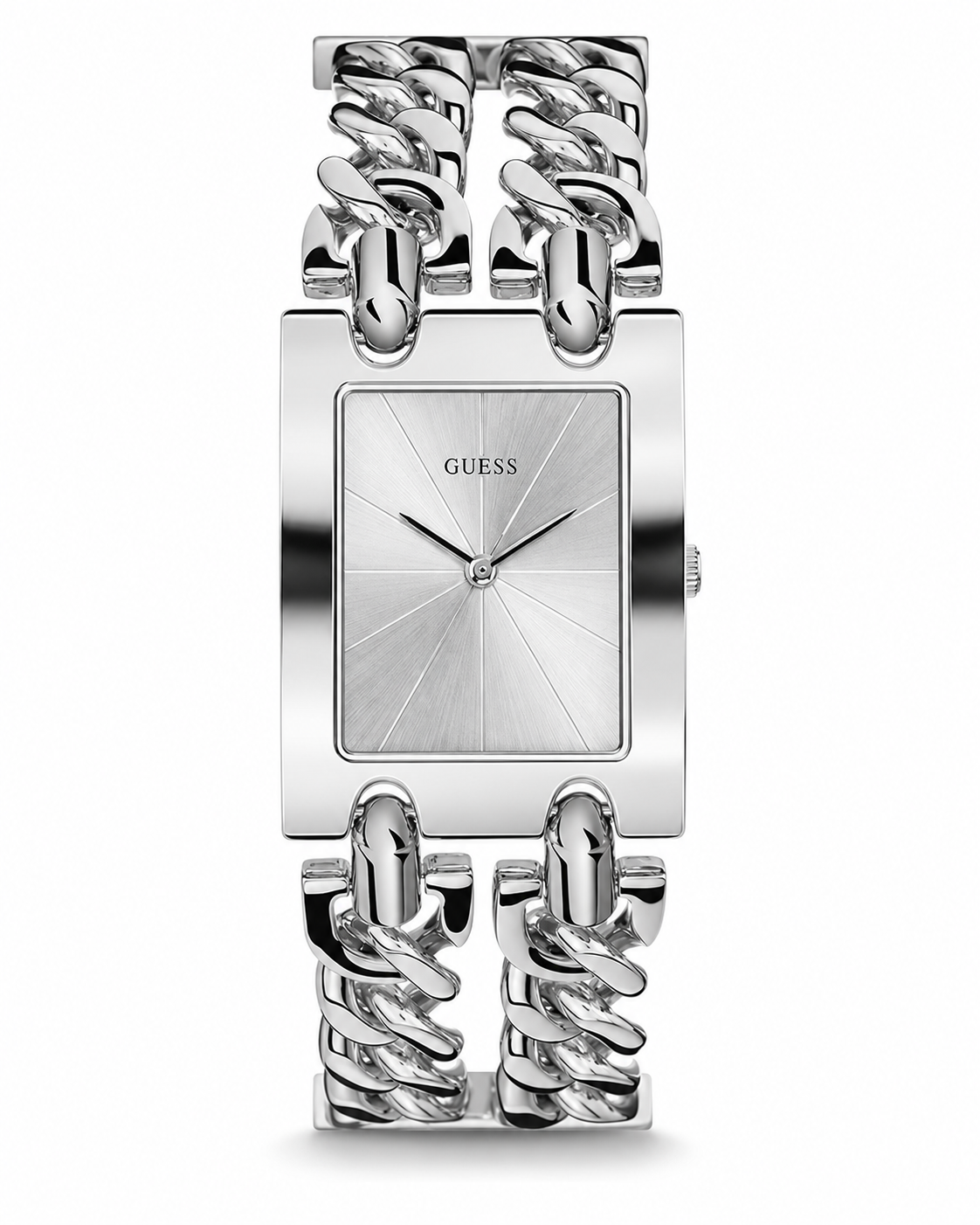 GUESS Women’s Silver-Tone Rectangular Bracelet Watch
