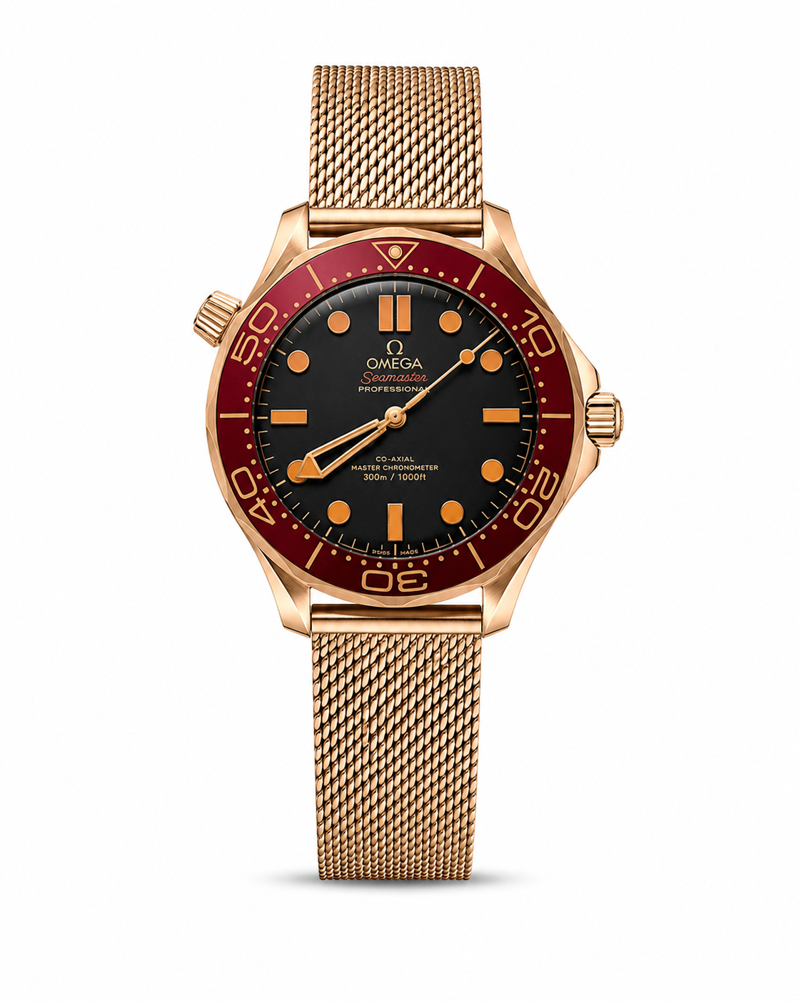 Omega Seamaster Diver 300M Rose Gold – Automatic Master Quality | Black Dial & Mesh Bracelet