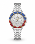 Tommy Hilfiger Men’s Chronograph Stainless Steel Watch – Silver Dial with Blue & Red Bezel | Original