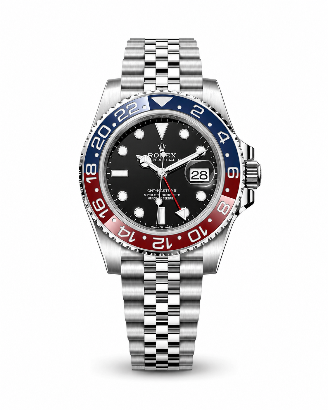 Master Quality Automatic GMT Style Watch – Black Dial | Red & Blue Bezel | Jubilee Bracelet