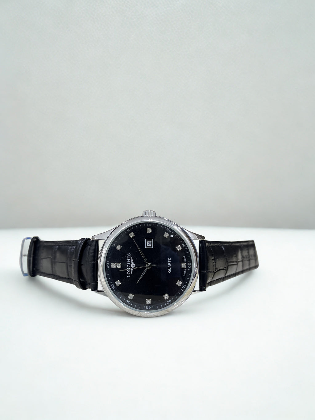 Longines High Quality Quartz Leather Watch – Black Dial | Premium Edition