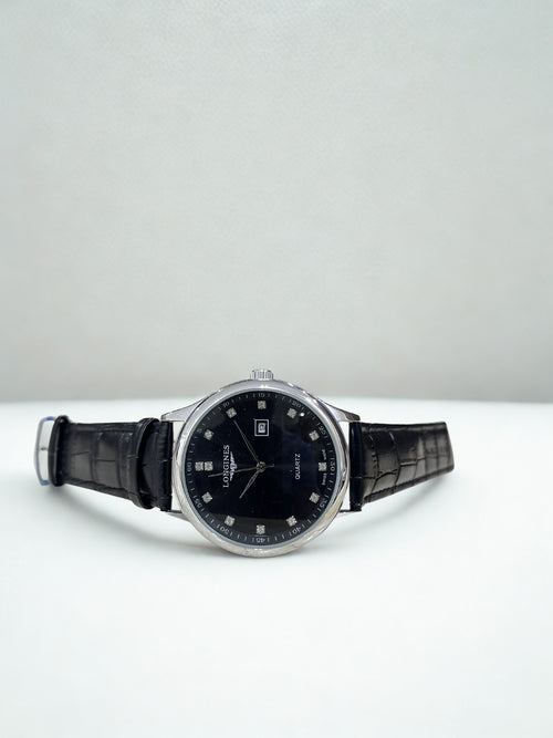 Longines High Quality Quartz Leather Watch – Black Dial | Premium Edition