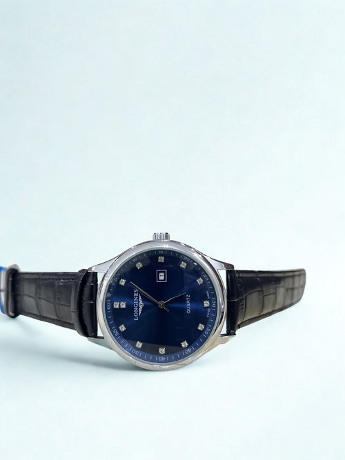 Longines high Quality Quartz Leather Watch – Dark blue Dial | Premium Edition