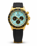 Rolex Daytona Automatic Master Quality – Gold Case with Ice Blue Dial & Black Rubber Strap