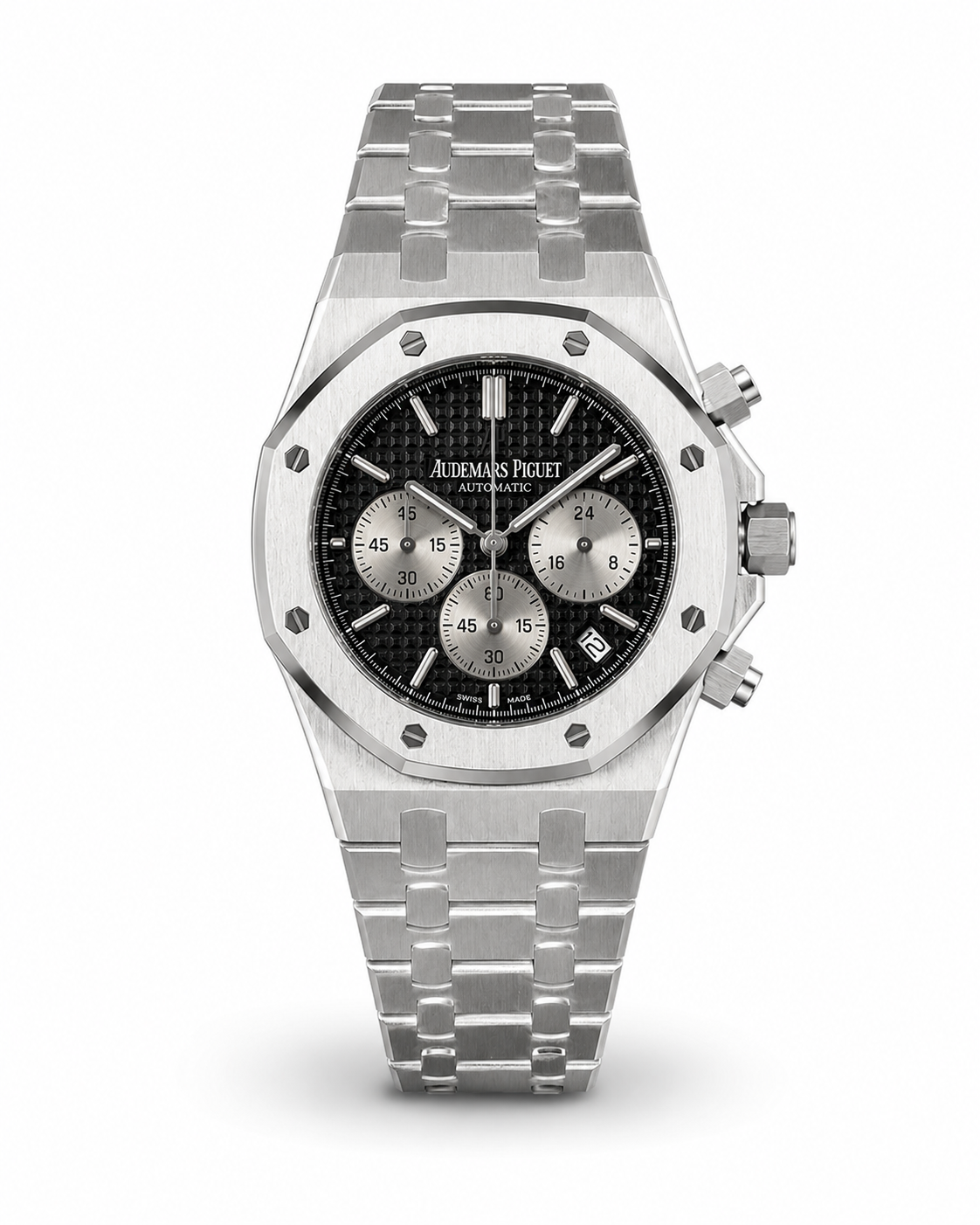 Master Quality Automatic Royal Oak Style Chronograph Watch – Black Tapisserie Dialogue | Stainless Steel