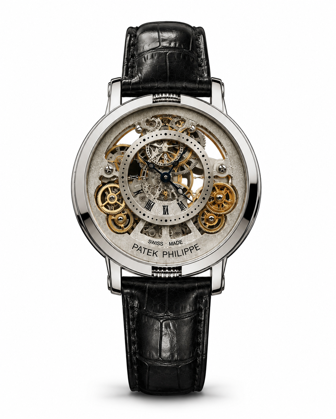 Patek Philippe Skeleton Automatic Watch – Black Leather Strap