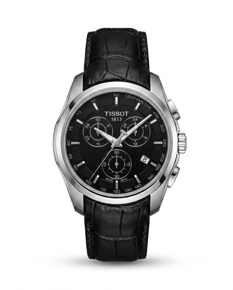 Tissot Chronograph Black Dial Leather Watch – Master Quality Quartz