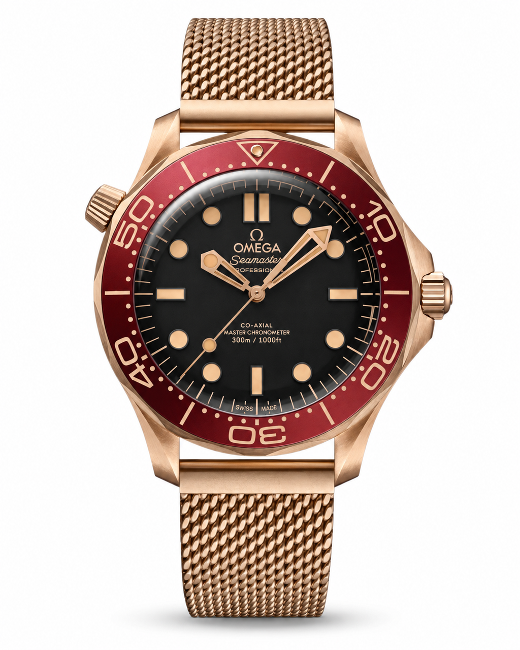 Omega Seamaster Diver 300M Rose Gold – Automatic Master Quality | Black Dial & Mesh Bracelet