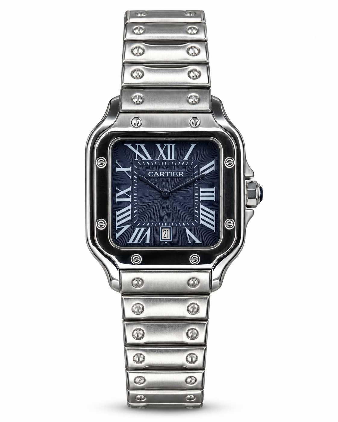Cartier Santos Men’s Watch – Stainless Steel Bracelet with Blue Dial