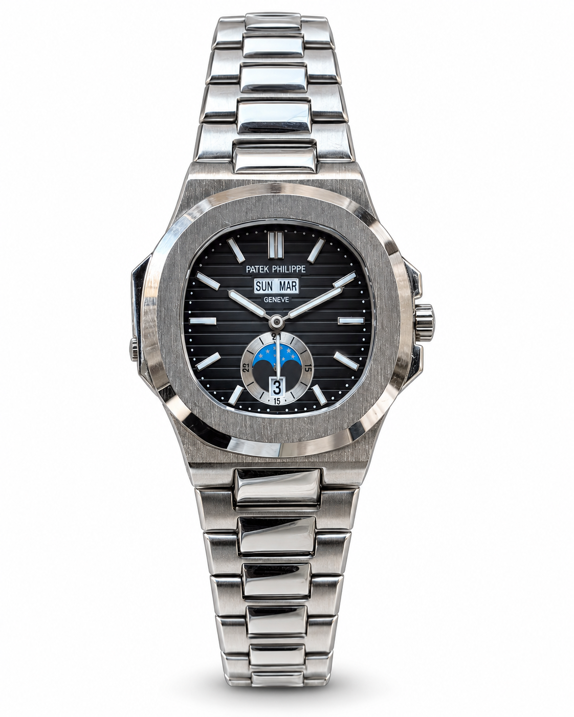 Patek Philippe Nautilus Style Luxury Men’s Watch – Black Dial & Stainless Steel Bracelet