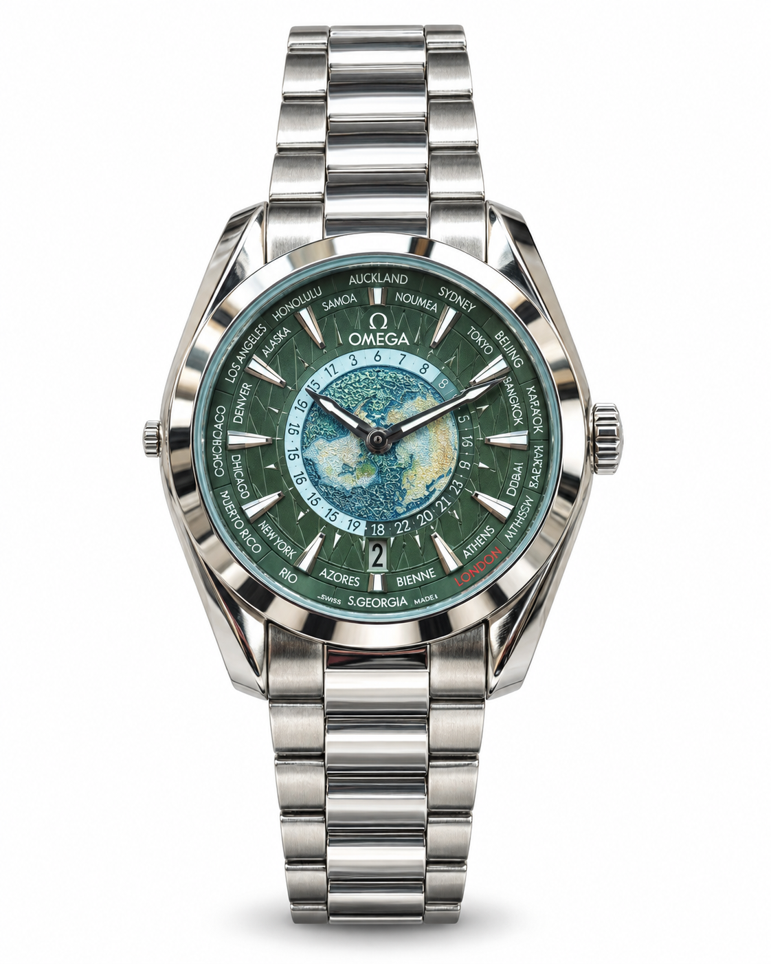 Omega Worldtimer Green Dial Men’s Luxury Watch – Stainless Steel
