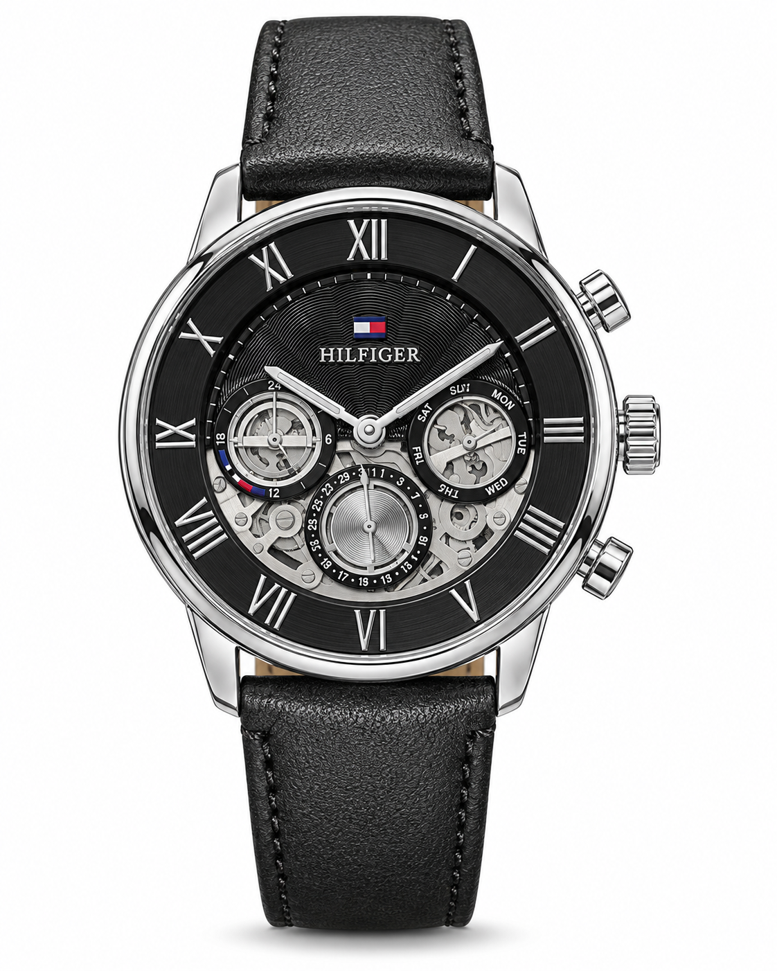 Tommy Hilfiger Men’s Black Leather Strap Multifunction Watch