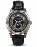 Patek Philippe Geneve Black Dial Moon Phase Leather Watch