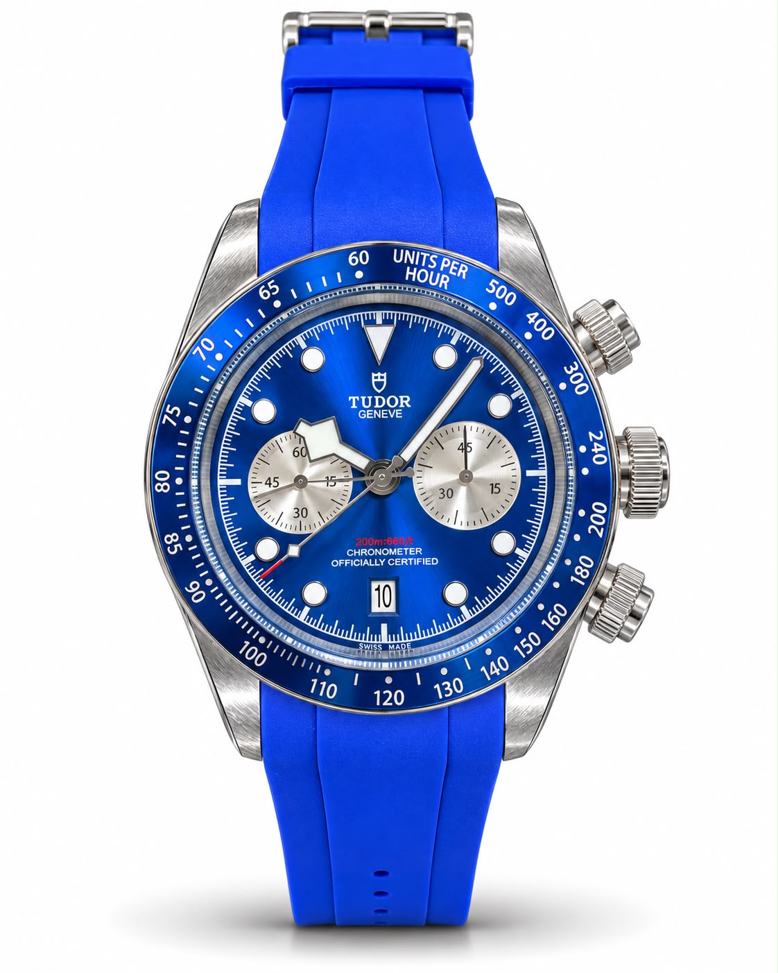 Tudor Blue Chronograph Automatic Watch – Stainless Steel & Blue Rubber Strap