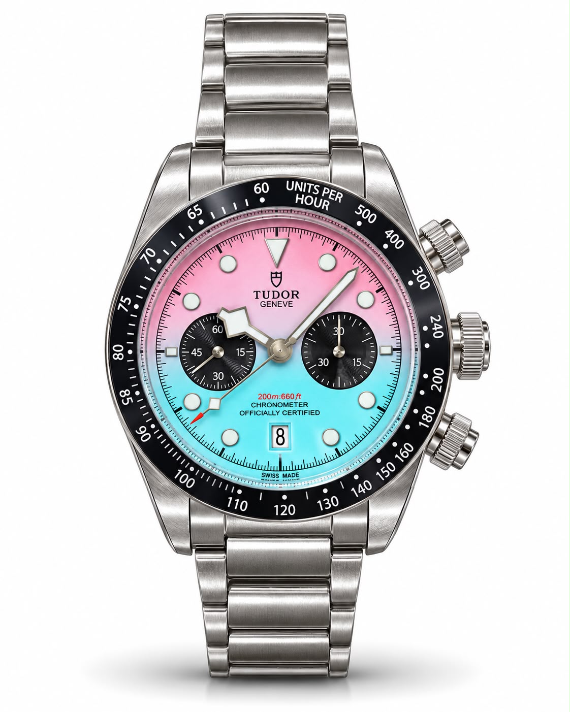 Tudor Chronograph Pink & automatic Turquoise Dial Stainless Steel Watch