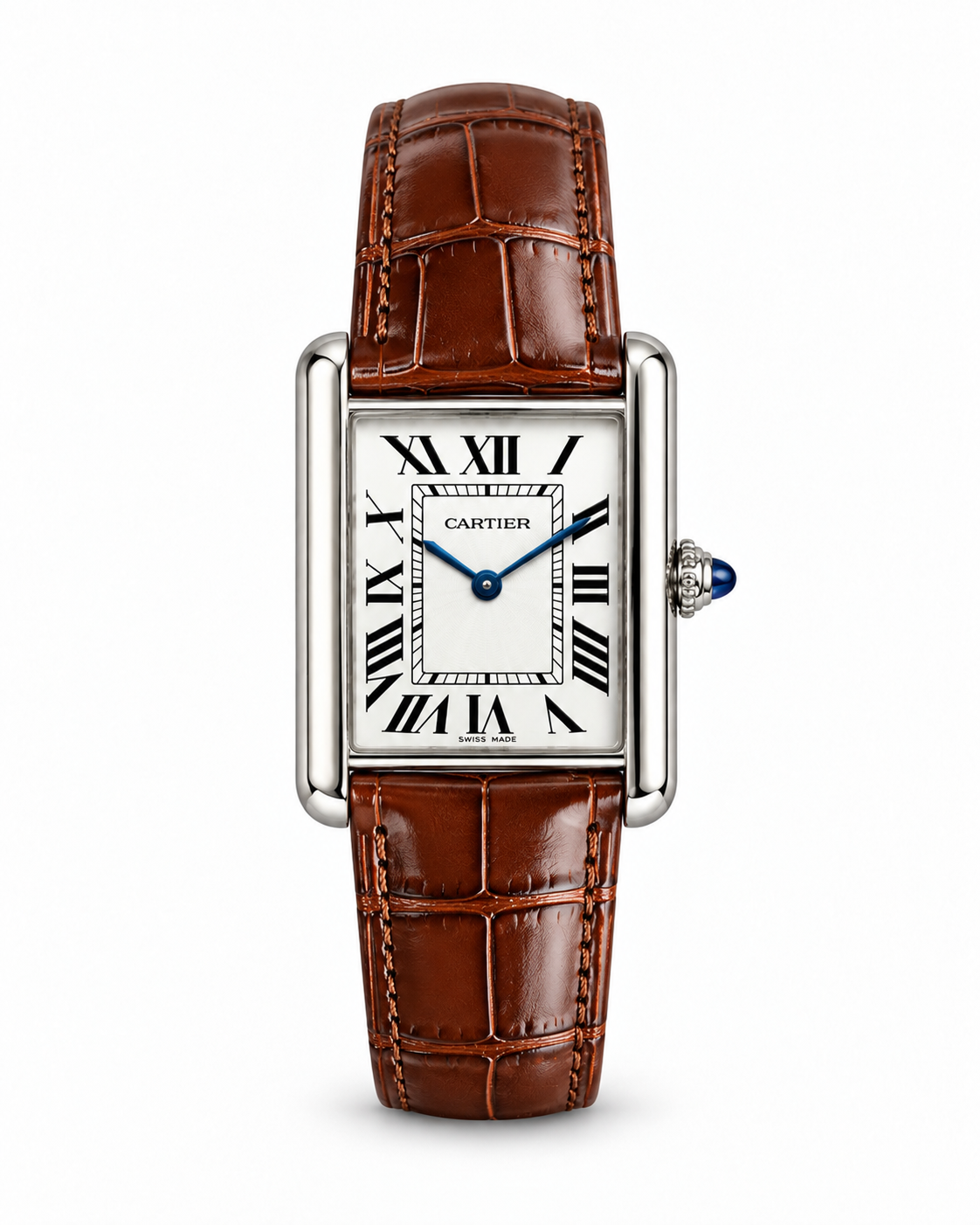 Cartier Tank-Style Brown Leather Luxury Quartz Watch
