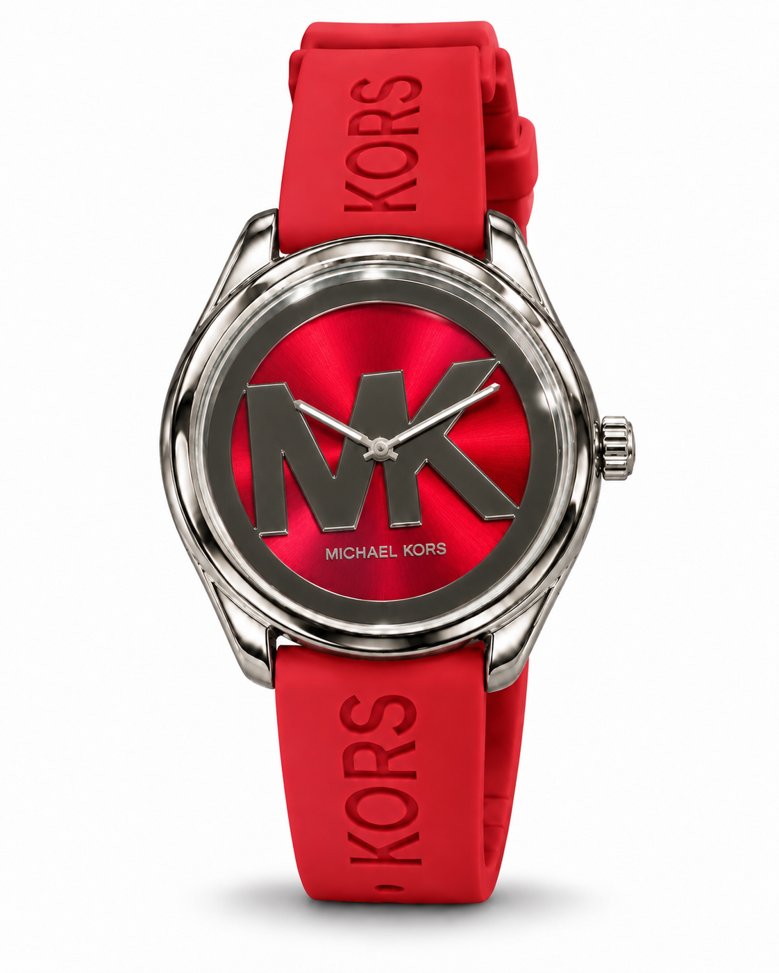 Michael Kors Red Silicone Logo Watch – Silver-Tone Case