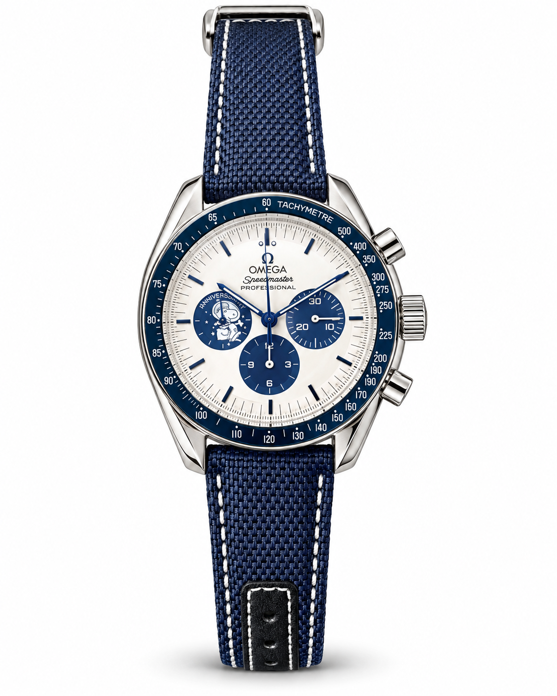 Omega Speedmaster Professional Snoopy – White Dial & Blue Fabric Strap _ automatic watch