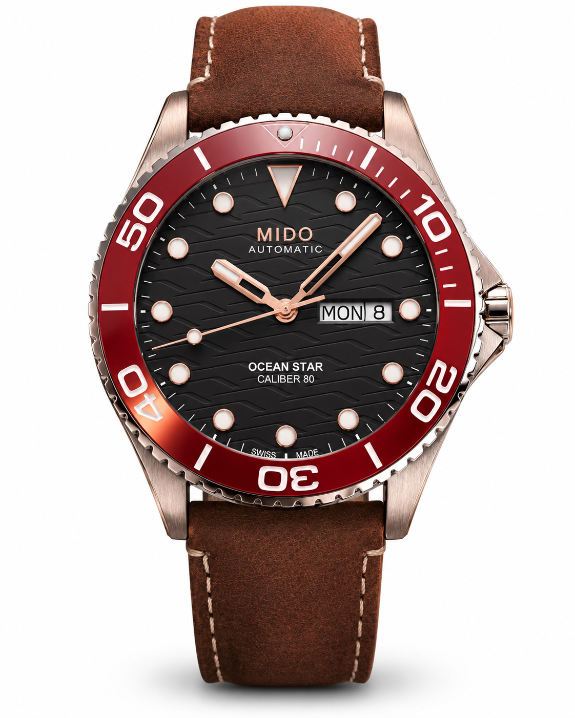 Mido Ocean Star Automatic – Red Bezel & Brown Leather Strap