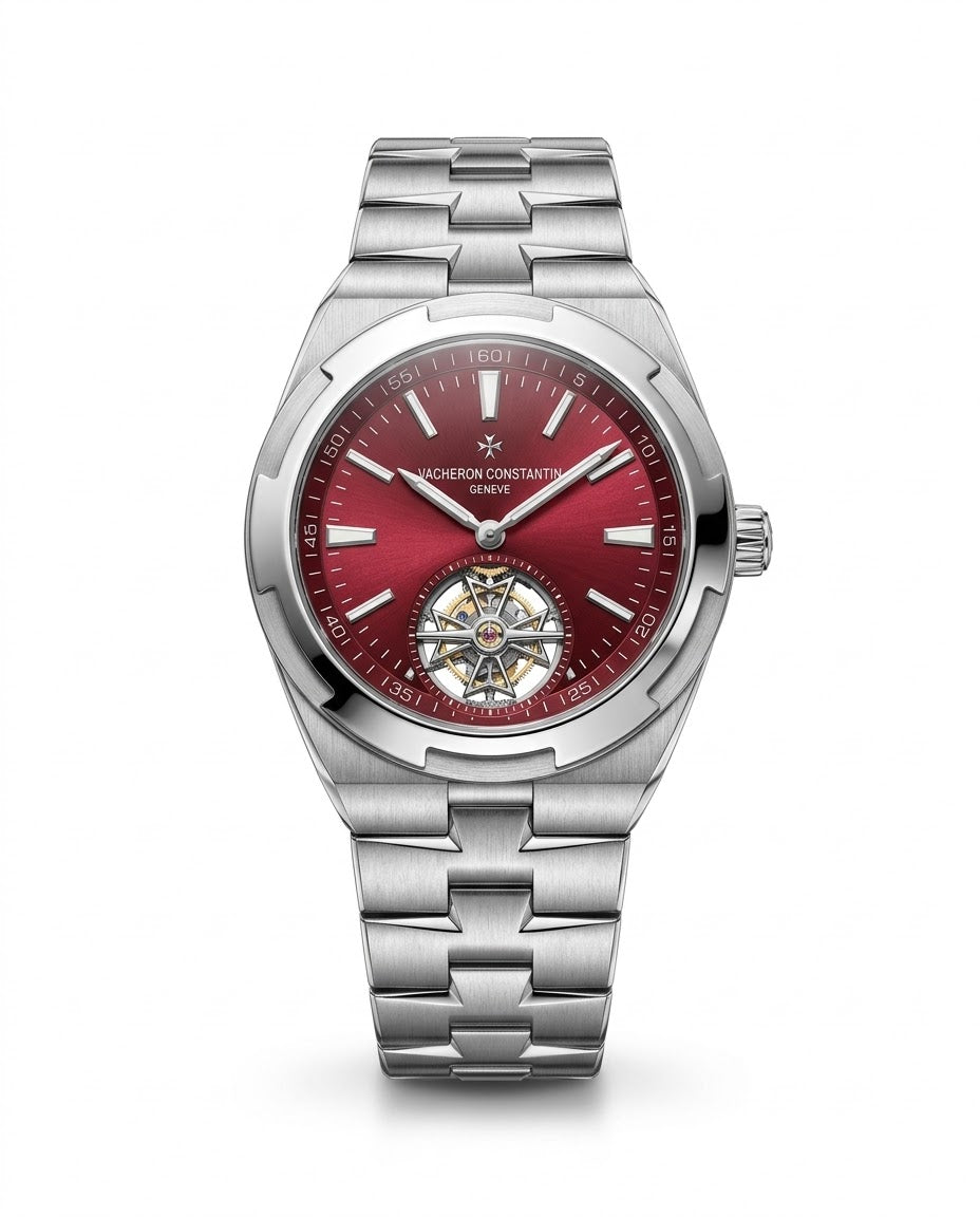Vacheron Constantin Red Dial Tourbillon Automatic Watch – Stainless Steel Bracelet